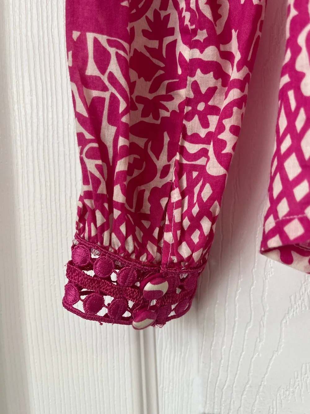 Tory Burch Pink Floral Lace-Trim Long-Sleeve Top blouse size 2
